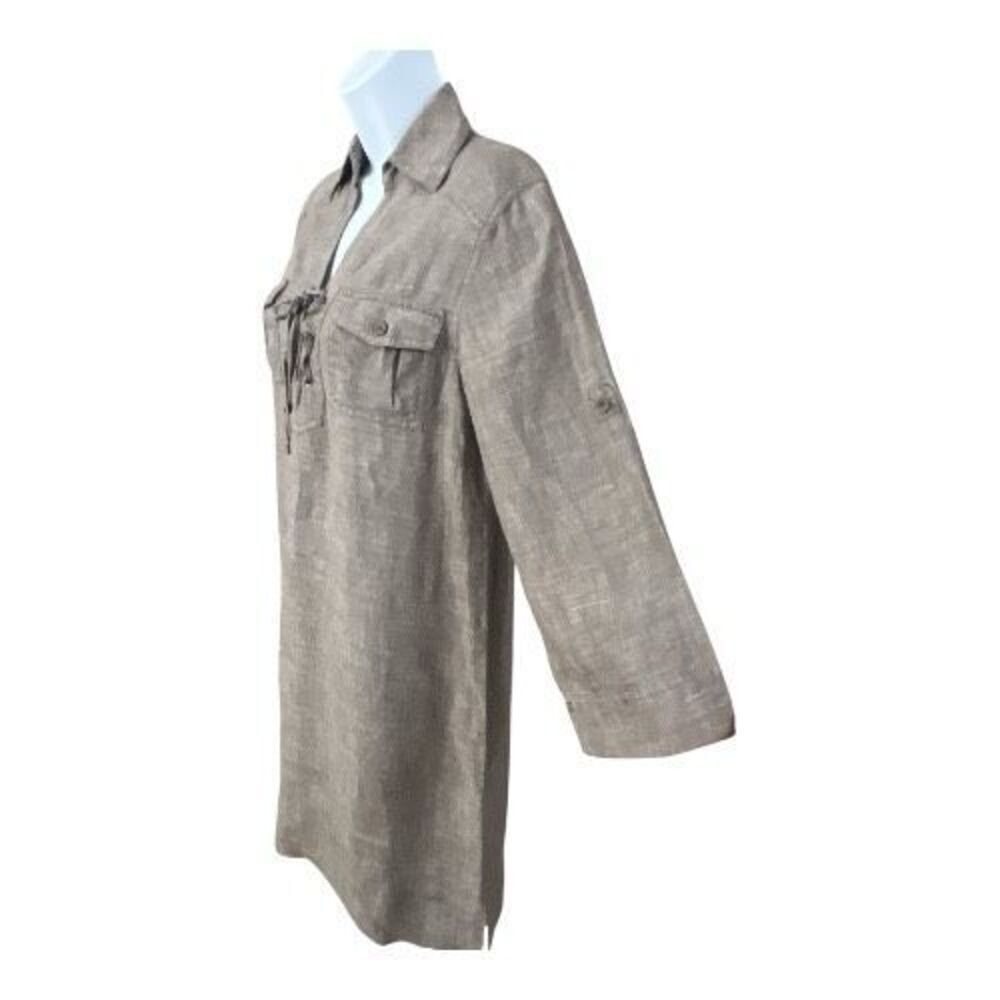 Tommy Bahama Women Size XS Brown Linen Collared Shirt Dress Roll-Tab Sleeve - Picture 4 of 15
